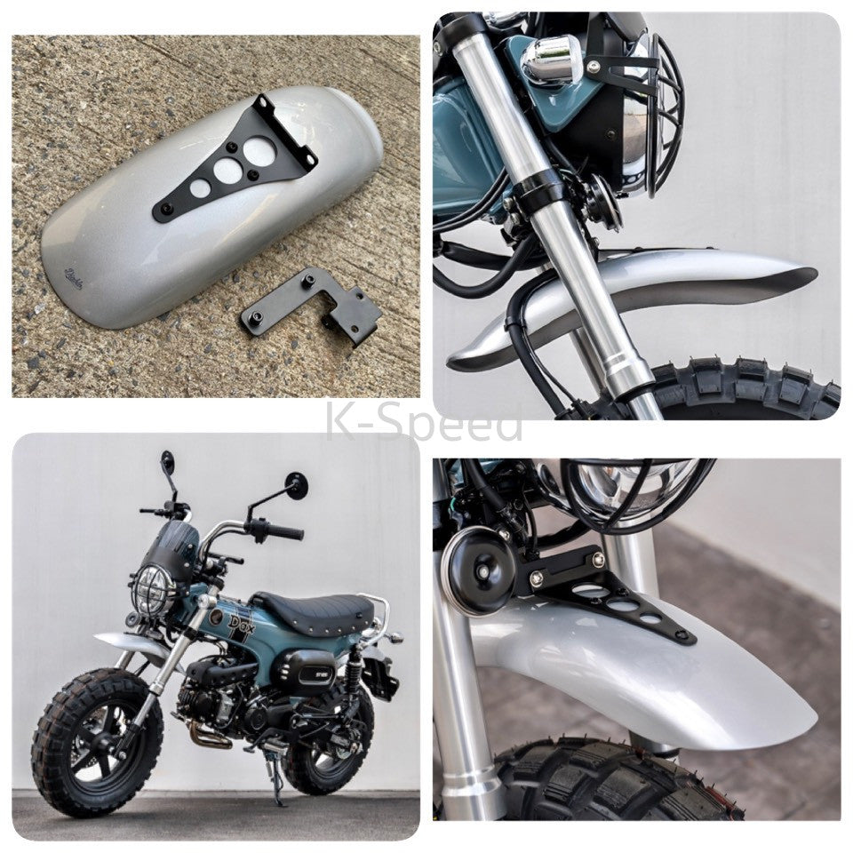 thumbnail interactive-video image 1 of Kitaco Lower Front Fender Stay For Honda Dax 125 & Monkey 125 (JB02-JB05) – Black Steel 1 of 3